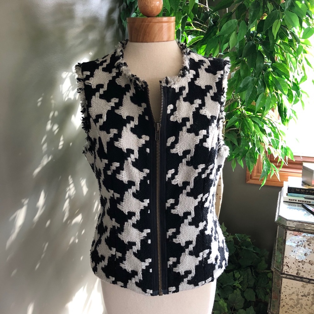 CAbi Black and White Houndstooth Vest